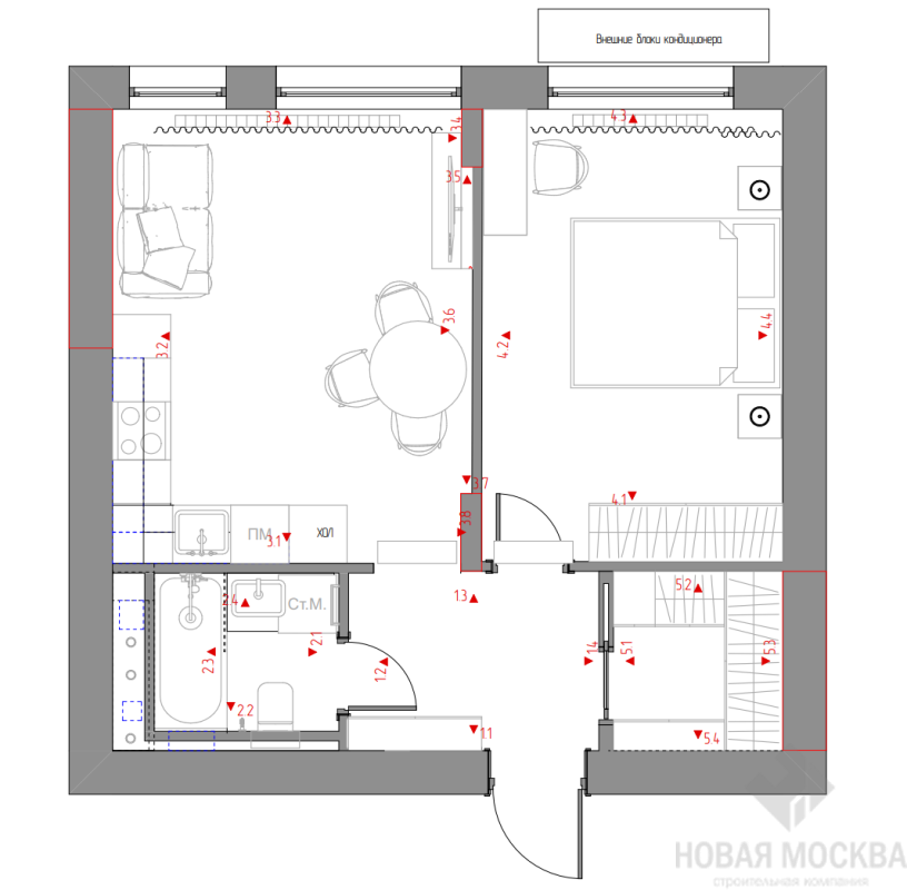 Дизайн однокомнатной квартиры по адресу: поселок Заречье, Мещерский бульвар, дом 2_22 Дизайн однокомнатной квартиры по адресу: поселок Заречье, Мещерский бульвар, дом 2_22