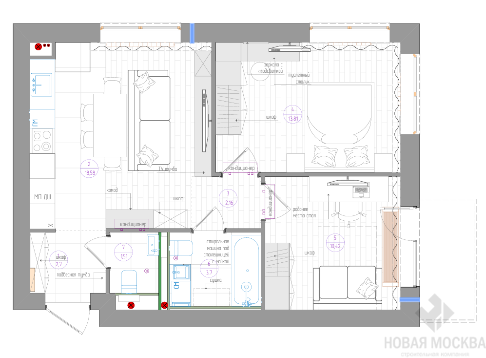 Дизайн двухкомнатной квартиры по адресу: Очаковское шоссе, 9А_25 Дизайн двухкомнатной квартиры по адресу: Очаковское шоссе, 9А_25