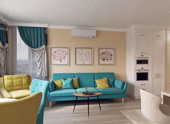 Дизайн-проект 1-комнатной квартиры 40,9 кв.м по адресу: Москва, поселение Сосенское, поселок Коммунарка, улица Бачуринская, дом 7, корпус 2