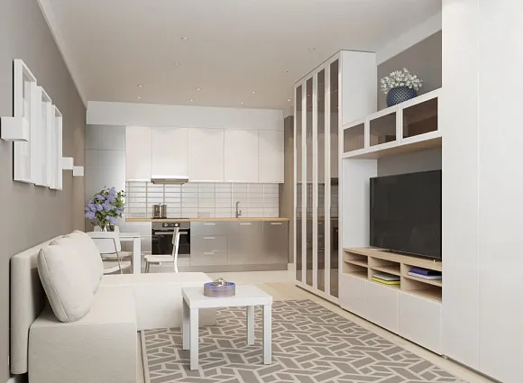 Дизайн-проект 1-комнатной квартиры 46,8 кв.м по адресу: Москва, поселение Сосенское, пос. Коммунарка, ул. Липовый парк, дом 10, корпус 4