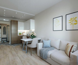 Дизайн-проект 1-комнатной квартиры 40,7 кв.м по адресу: Москва, поселение Сосенское, поселок Коммунарка, улица Сосенский стан, дом 17_1