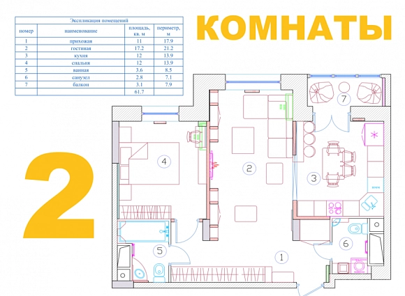 Ремонт 2-комнатной квартиры 61 кв.м по адресу: ул. Липовый парк, д. 5, к. 1